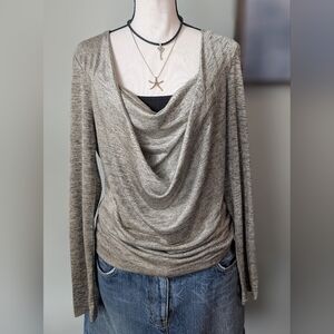 Tahari Heather NWT Gold Gray Multi Colored Cowl Neck Sweater